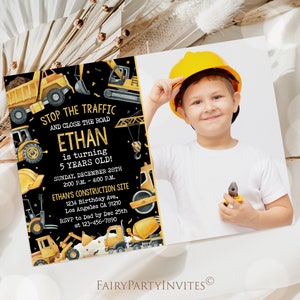 Construction Invitation Template, Construction Invitation, Construction Thank You Tag, Construction Birthday Editable Invitation – CP03
