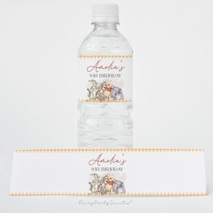 Modello di etichetta per bottiglia d'acqua Winnie The Pooh, involucro per bottiglia Winnie The Pooh, download immediato di bomboniere per feste di compleanno Winnie The Pooh - WTP01