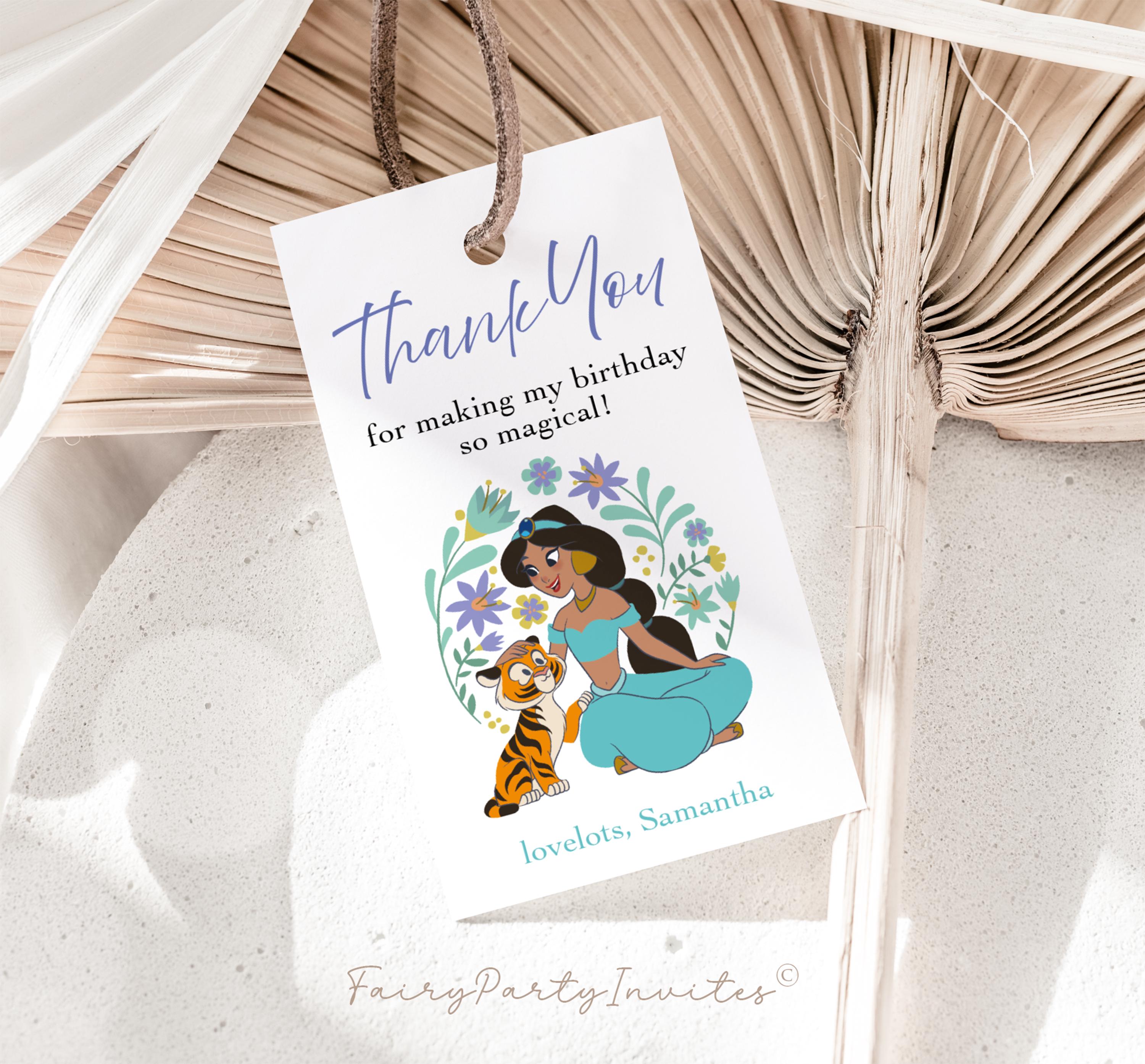 Princess Jasmine Favor Tag: Aladdin Party, Editable Thank You (digital ...