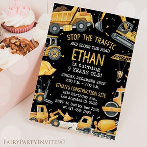 Construction Invitation Template, Construction Invitation, Construction Thank You Tag, Construction Birthday Editable Invitation – CP03