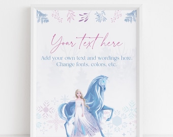 Ice Princess Birthday Party Table Sign: Editable Template (Digital Download)