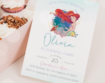 Ariel Birthday Invitation Template: Editable Little Mermaid Invite (TLM01)