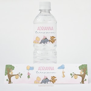 Plantilla de etiqueta de botella de agua de Winnie the Pooh, Envoltura de botella de Winnie the Pooh, Descarga instantánea de cumpleaños de recuerdo de fiesta de Winnie the Pooh - WTP02