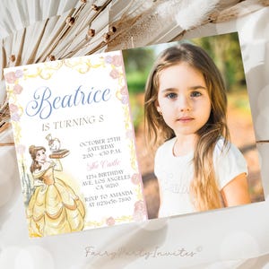Belle Invitation Template, Princess Belle Invitation, Princess Belle Thank You Tag, Princess Belle Birthday Editable Invitation – PB01
