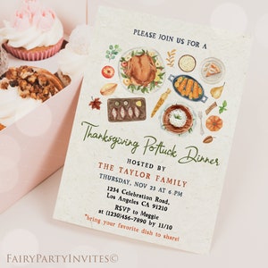Thanksgiving Potluck Invitation Template Printable, Thanksgiving Instant Download Invitation, Editable Thanksgiving Invitation – TKS03
