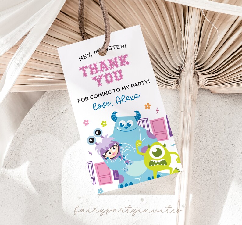 Monsters Inc Birthday Editable Favor Tag, Monsters Inc Gift Thank You Tag, Monsters Inc Birthday Party Favor Gift Tag