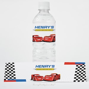 Cars Lightning Mcqueen Water Bottle Label Template, Lightning Mcqueen Bottle Wrapper, Radiator Springs Party Favor Instant Download - LM03