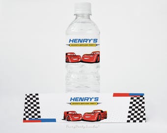 Lightning McQueen Water Bottle Label Template: Radiator Springs Party Favor (Instant Download)