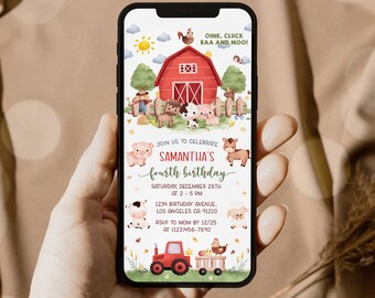Farm Animals Birthday Invitation Template: Editable Electronic Invite (FRM01)