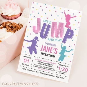 Jump Birthday Party Invitation Template, Jump Trampoline Birthday Invitation, Jump Thank You Tag, Jump Printable Instant Download - JMP02