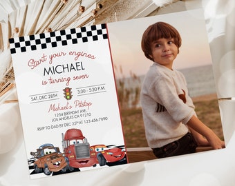 Cars Birthday Invitation Template: Lightning McQueen Editable Invite