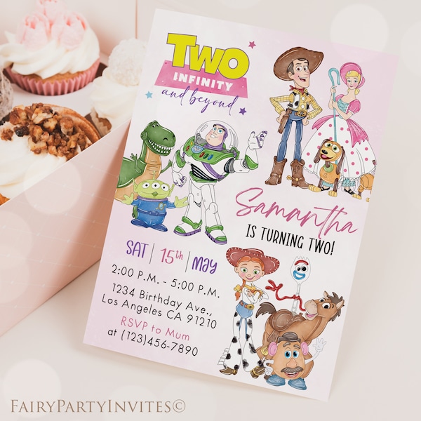 Toy Story Pink Birthday Invitation Template: Editable Party Invite (Digital)