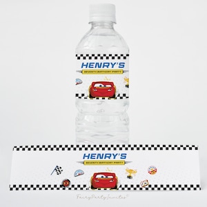 Cars Lightning Mcqueen Water Bottle Label Template, Lightning Mcqueen Bottle Wrapper, Radiator Springs Party Favor Instant Download - LM03