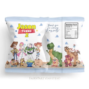 Szablon etykiety na torebkę z chipsami Toy Story, etykieta na torebkę ze przekąskami Toy Story, upominek na imprezę Toy Story Chip Bag Birthday Instant Download - TS01