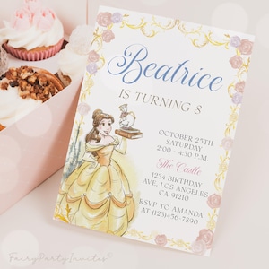 Belle Invitation Template, Princess Belle Invitation, Princess Belle Thank You Tag, Princess Belle Birthday Editable Invitation – PB01