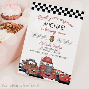 Cars Birthday Invitation Template, Cars Invitation, Cars Thank You Tag, Cars Lightning Mcqueen Birthday Editable Invitation - LM02