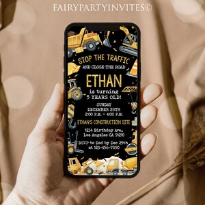 Construction Phone Birthday Invitation Template, Construction Electronic Invitation, Construction Editable Phone Invite – CP03
