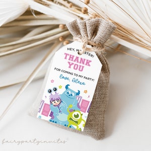 Monsters Inc Birthday Editable Favor Tag, Monsters Inc Gift Thank You Tag, Monsters Inc Birthday Party Favor Gift Tag