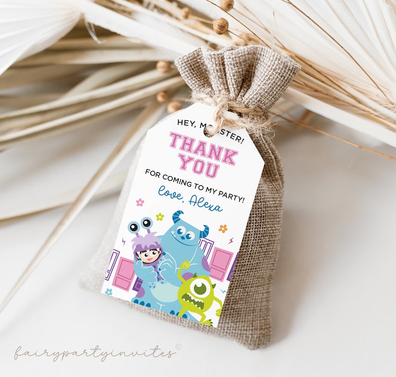 Monsters Inc Birthday Editable Favor Tag, Monsters Inc Gift Thank You Tag, Monsters Inc Birthday Party Favor Gift Tag