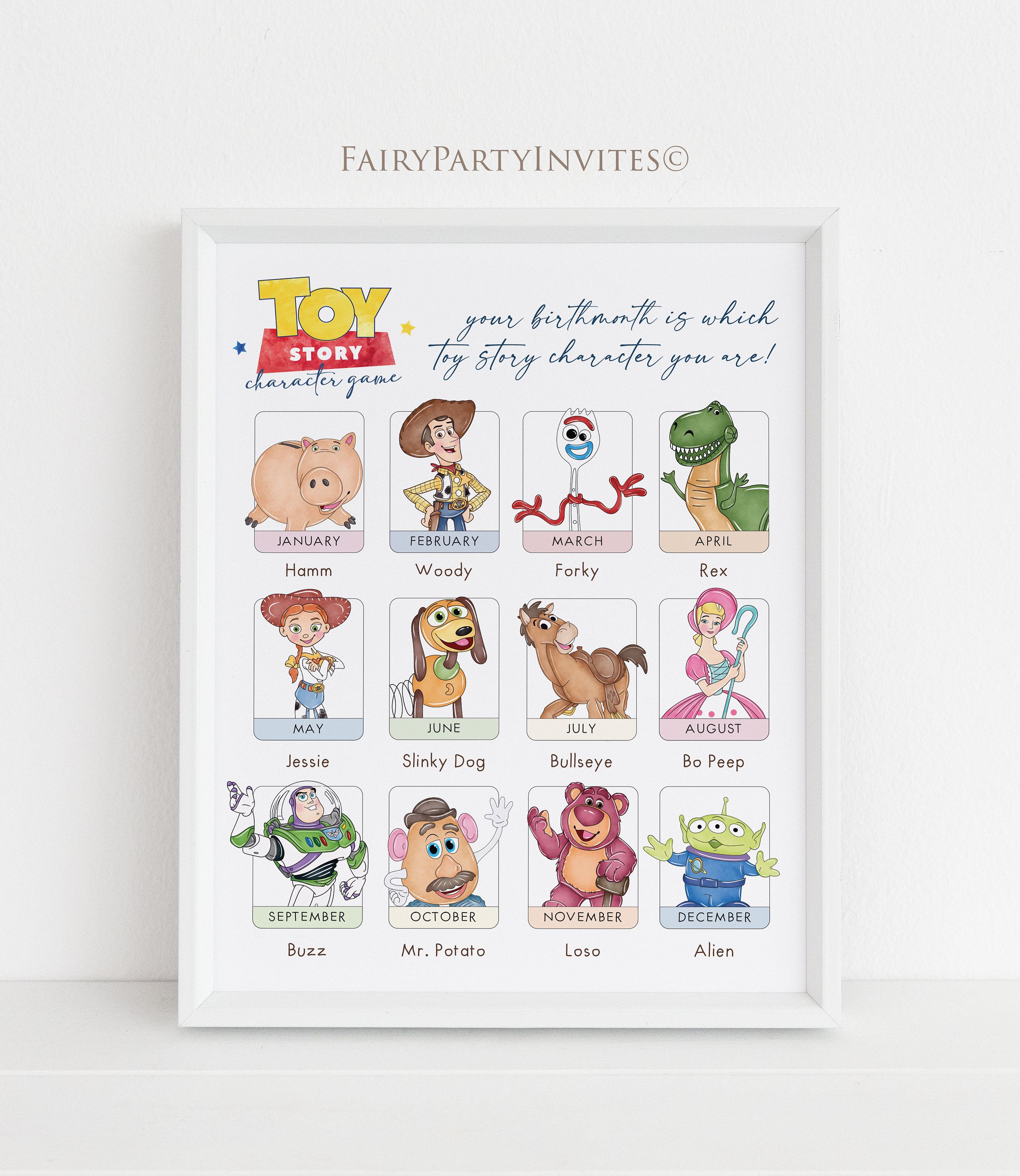 Toy Story What's You-Charaktername, Toy Story Partyspiel-Schild, Toy Story-Aktivitäten-Spielschild, Toy Story Kinderspiele, Toy Story Spiele - TS01