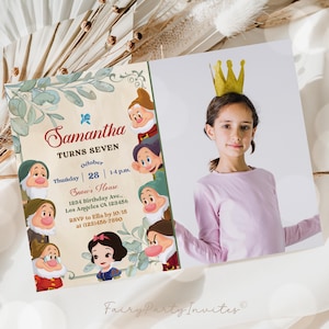 Snow White Birthday Invitation Template, Snow White Invitation, Snow White Thank You Tag, Snow White Birthday Editable Invitation - SW01