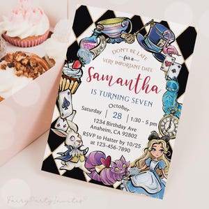 Alice in Wonderland Birthday Invitation Template Printable, Alice in Wonderland Birthday Invitation, Editable Alice Invitation – AIW01