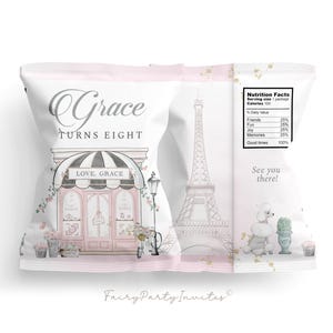 Paris Cafe Chip Beutel Etikett Vorlage, Paris Tee-Party Snack Beutel Etikett, Pariser Thema Party Gunst Chip Beutel Geburtstag Instant Download - PR01