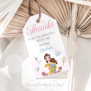 Princess Belle Editable Favor Tag, Princess Belle Gift Thank You Tag,  Princess Belle Invitation, Princess Belle Party Favor Tag – PB01