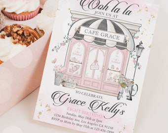 Parisian Cafe Birthday Invitation Template (Editable Digital Download)
