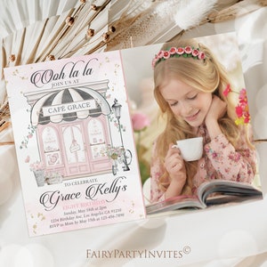 Cafe Paris Birthday Invitation Template, French Parisian Cafe Invitation, Tea Party French Themed Party Birthday Editable Invitation - PR01