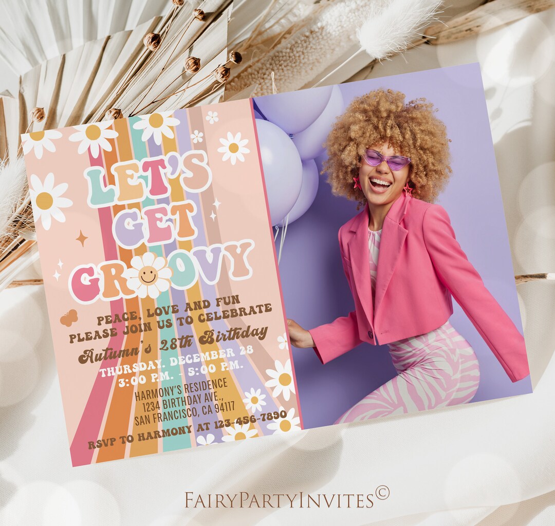 Groovy Birthday Invitation Template, Editable 7x5 (digital) - Etsy