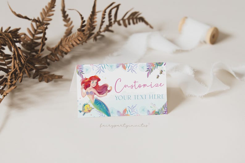 The Little Mermaid Place Card, The Little Mermaid Food Tent, The Little Mermaid Folded Tent Card, The Little Mermaid Place Card