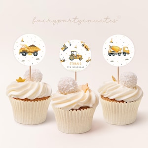 Topper per cupcake a tema costruzione, Topper per cupcake stampabile per feste di costruzione, Topper per costruzione, Topper per torta a tema costruzione - CP02