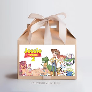 Etiquette de boîte à pignons Toy Story, étiquette de boîte à cadeaux d'anniversaire Toy Story, enseigne de boîte à cadeaux Toy Story, pignon de fête Toy Story - TS01