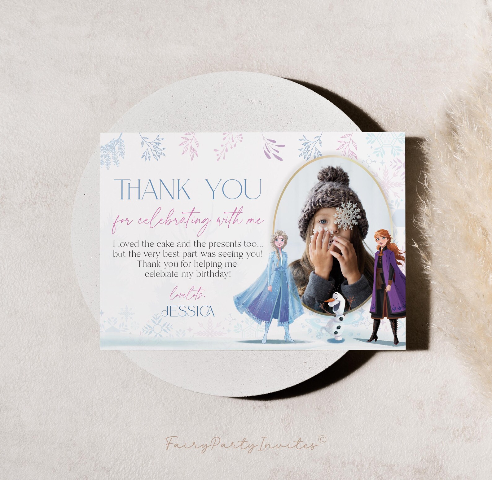 Frozen Birthday Thank You Card Template: Elsa and Anna, Editable (FR01 ...