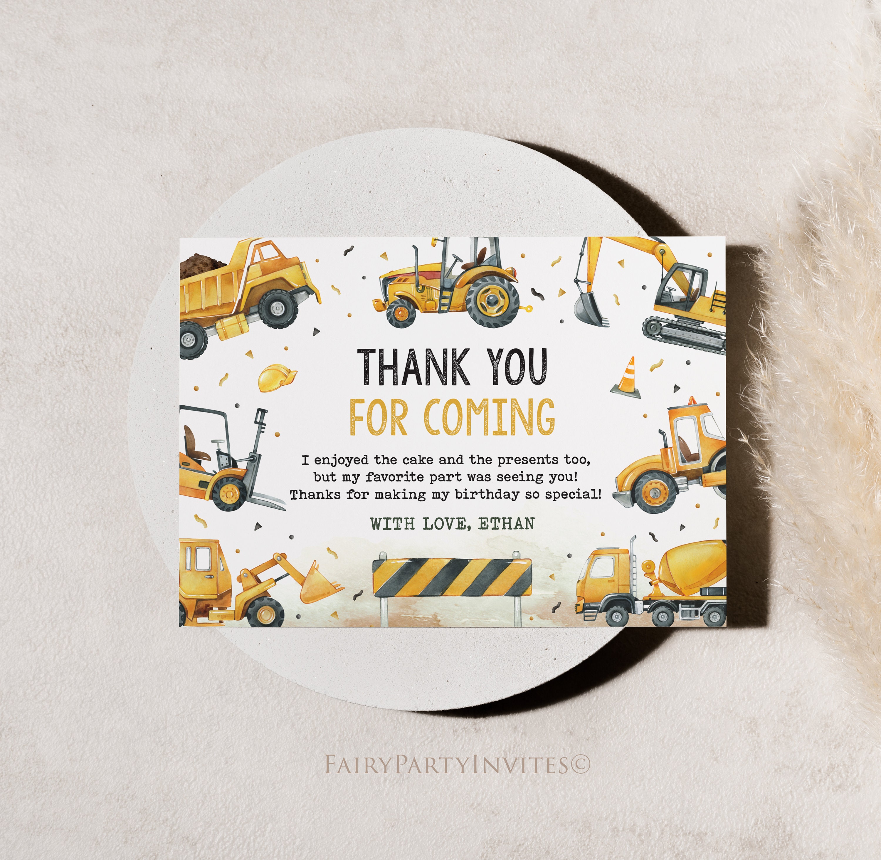 Construction Birthday Thank You Card Template (digital Download) - Etsy ...