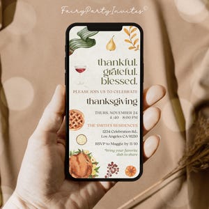 Thanksgiving Dinner Invitation Template, Thanksgiving Potluck Electronic Invitation, Thanksgiving Phone Editable Electronic Invite - TKS02