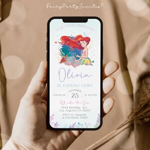Modèle d'invitation d'anniversaire de téléphone petite sirène, faire-part électronique petite sirène, invitation téléphonique modifiable petite sirène – TLM01