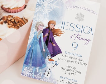 Frozen Birthday Invitation Template, Frozen Invitation, Frozen Thank You Tag, Frozen Birthday Editable Invitation - FR01