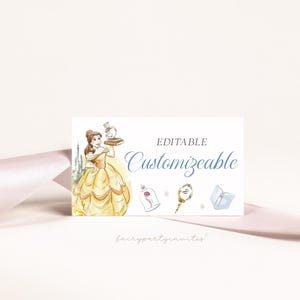 Beauty and The Beast Place Card Template, Belle Food Tent Editable Template, Beauty and The Beast Folded Tent Card, Belle Place Card  - PB01