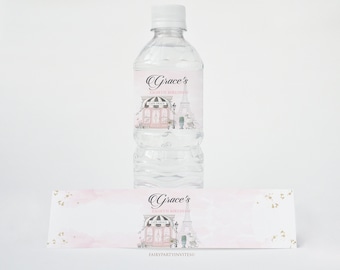 Cafe Paris Birthday Water Bottle Label Template (Instant Download)