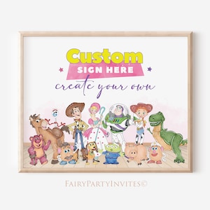 Toy Story Pink Geburtstag Tischschild: Bearbeitbares Party Dekor (Digitaler Download)