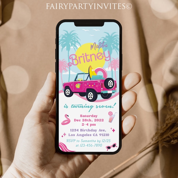 Malibu Birthday Invitation Template: Editable Phone Invite (Digital)
