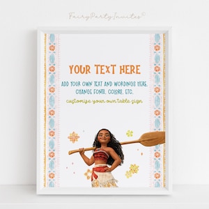 Moana Birthday Party Table Sign, Moana Party Sign, Moana Party Favor Treat Sign, Moana Theme Birthday Party Table Sign, Moana Banner - MOA01