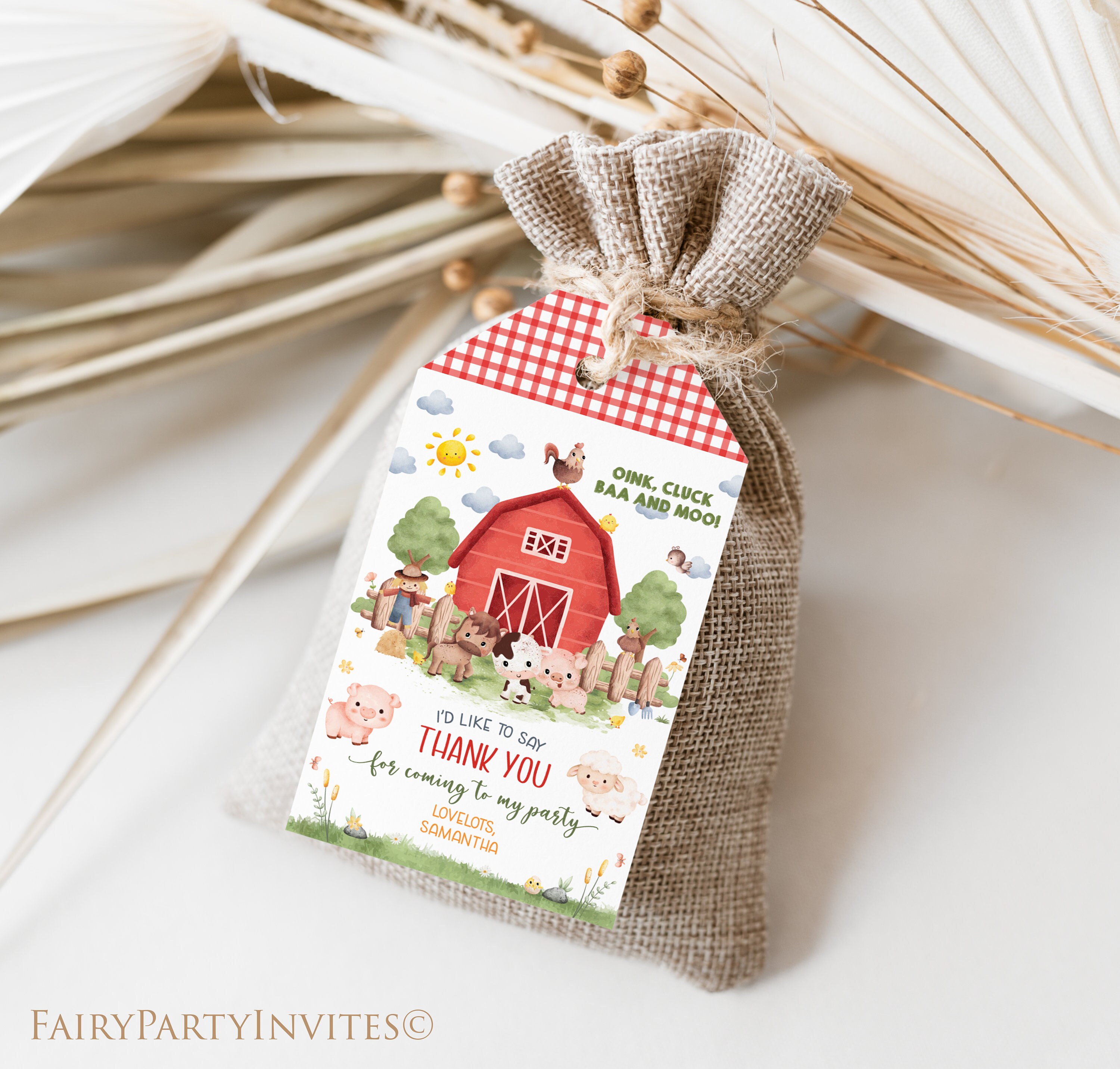 Farm Animals Birthday Favor Tag: Barnyard Thank You Gift (editable ...