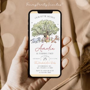 Winnie The Pooh Phone Birthday Invitation Template, Winnie The Pooh Mobile Electronic Invitation, Winnie The Pooh Phone Invite - WTP01