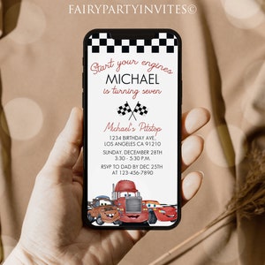 Cars Phone Birthday Invitation Template, Cars Electronic Invitation, Lightning Mcqueen Electronic Invite, Cars Editable Phone Invite - LM02