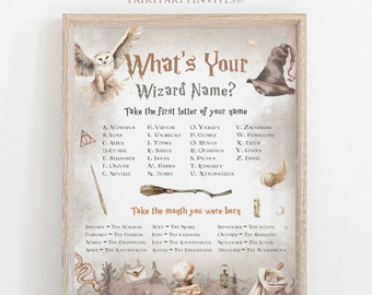 What's Your Wizard Name Game, Wizard Birthday Party Activity, Wizard Birthday Game, Magical Wizard Party Game, Wizard Name Game - WIZ01