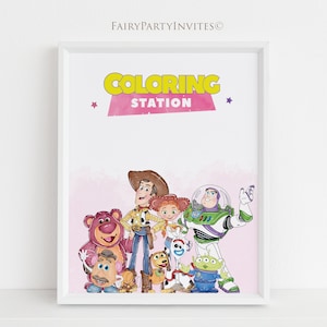 Toy Story Geburtstagsparty Schild: Pinkes Dekor (Digitaler Download)