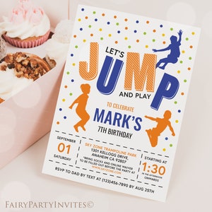 Jump Birthday Party Invitation Template, Jump Trampoline Birthday Invitation, Jump Thank You Tag, Jump Printable Instant Download - JMP01